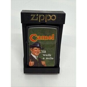 Vintage 1997 Camel I’d Walk A Mile Black Matte Zippo Lighter NEW
